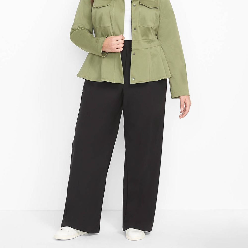 Lane Bryant On-The-Go Wide Leg Pant Black Size 24 Short Elastic Waist